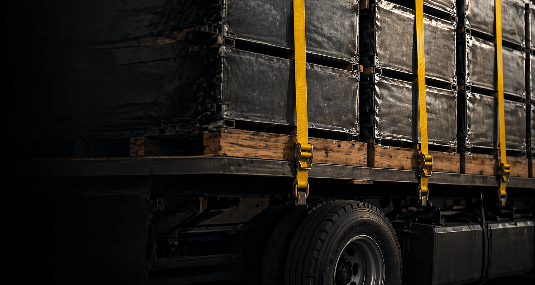 Industrial cargo transportation with heavy-duty lashing straps